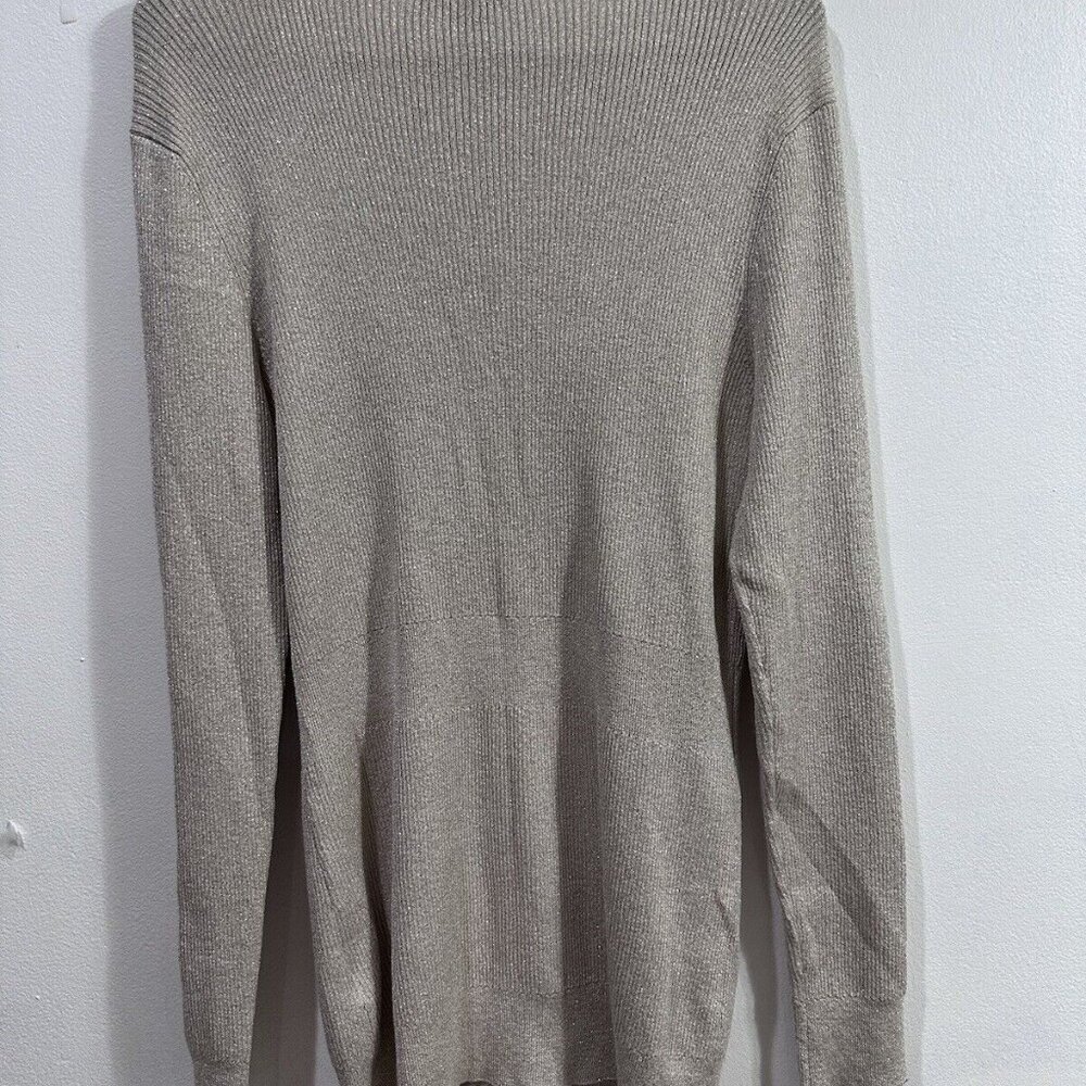 White house black market Women gold metallic sweater Long Sleeve cardigan  SZ  M - Picture 9 of 12